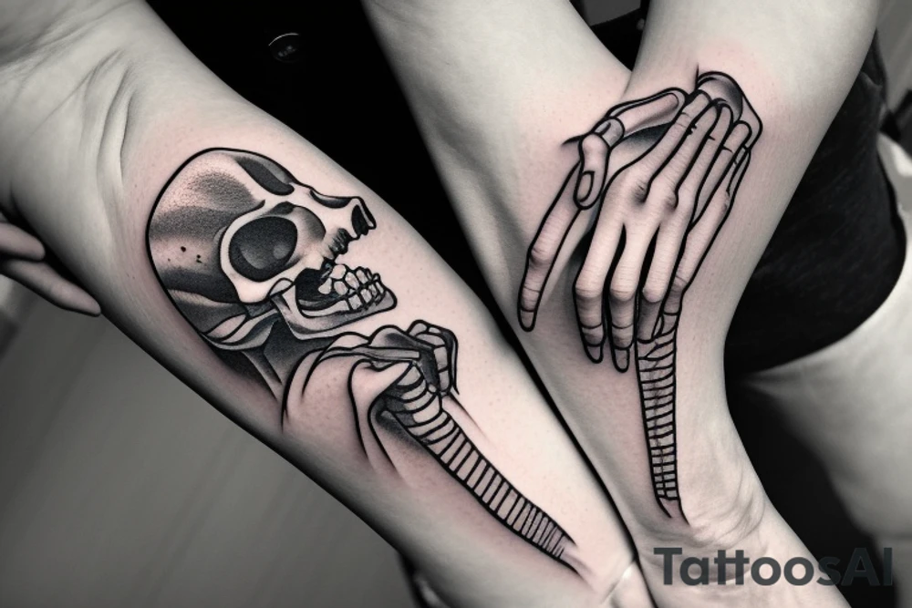 Skeleton hand holding slice of pizza tattoo idea