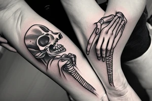 Skeleton hand holding slice of pizza tattoo idea