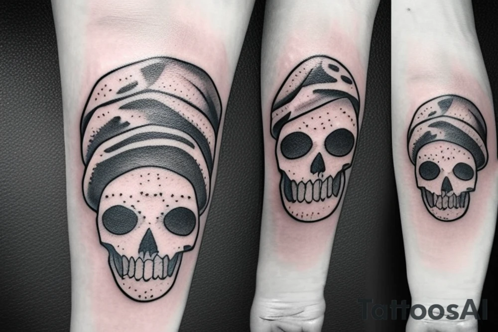 Skeleton hand holding slice of pizza tattoo idea