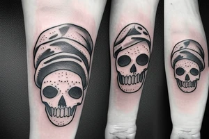 Skeleton hand holding slice of pizza tattoo idea