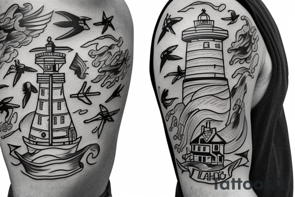 Lighthouse with ship tattoo idea