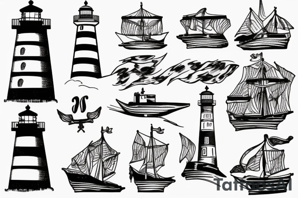 Lighthouse with ship tattoo idea