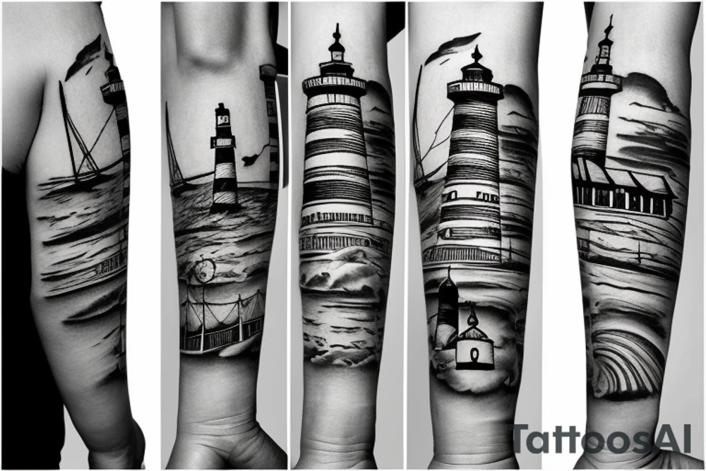 Lighthouse with ship in background tattoo idea Lighthouse with ship in background tattoo idea