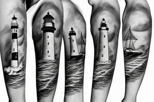 Lighthouse with ship in background tattoo idea
