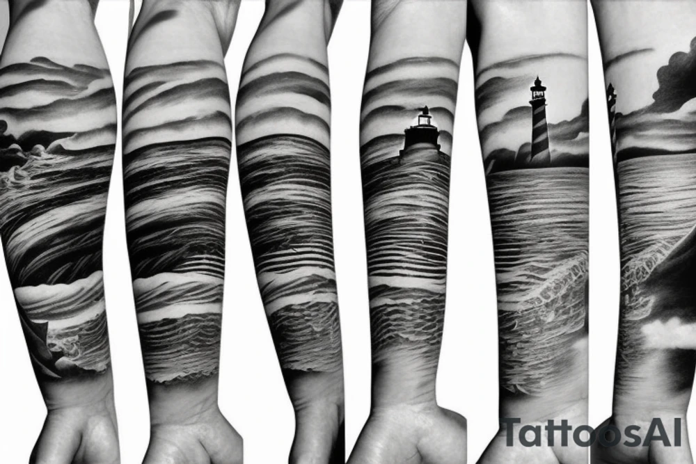 Lighthouse with ship in background tattoo idea Lighthouse with ship in background tattoo idea