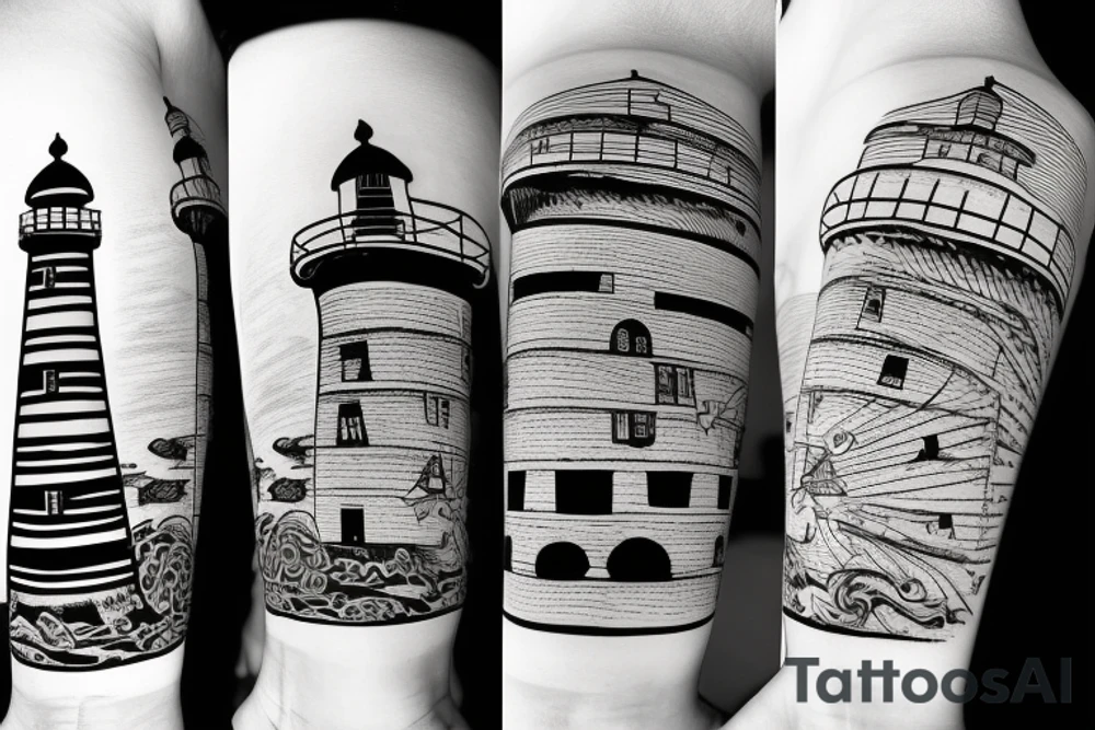 Lighthouse with ship in background tattoo idea