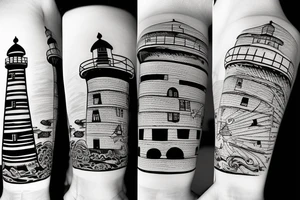 Lighthouse with ship in background tattoo idea