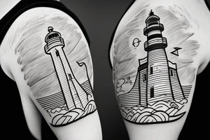 Lighthouse with ship in background tattoo idea