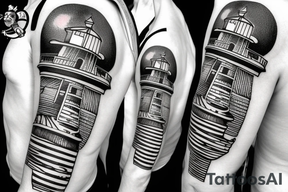 Lighthouse with ship in background tattoo idea Lighthouse with ship in background tattoo idea