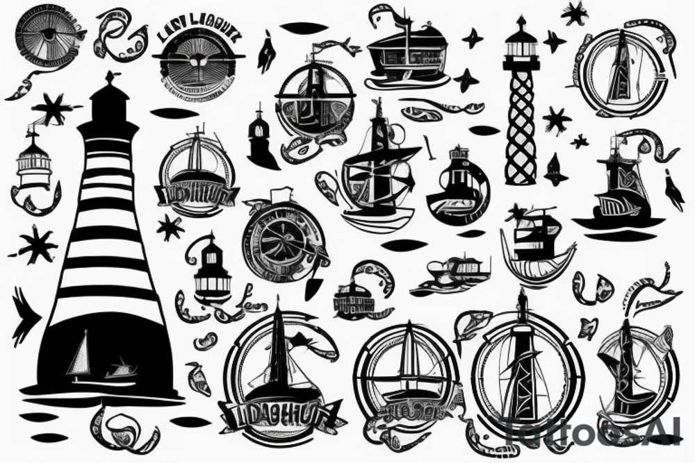 Lighthouse with ship in background tattoo idea Lighthouse with ship in background tattoo idea