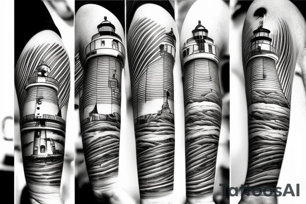 Lighthouse with ship in background tattoo idea Lighthouse with ship in background tattoo idea