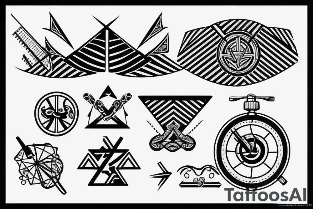 A geometrical tattoo representing triathlon combining a symbol for swimming, bike and rum tattoo idea
