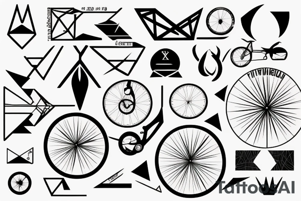 A geometrical tattoo representing triathlon combining a symbol for swimming, bike and rum tattoo idea