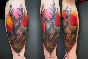 Red dead redemption 2 video game tattoo

Have a white tail deer taking a drink from a pond/lake. Incorporate the quote “be loyal to what matters.” Have the tattoo be a yellow sepia tone color scheme. tattoo idea