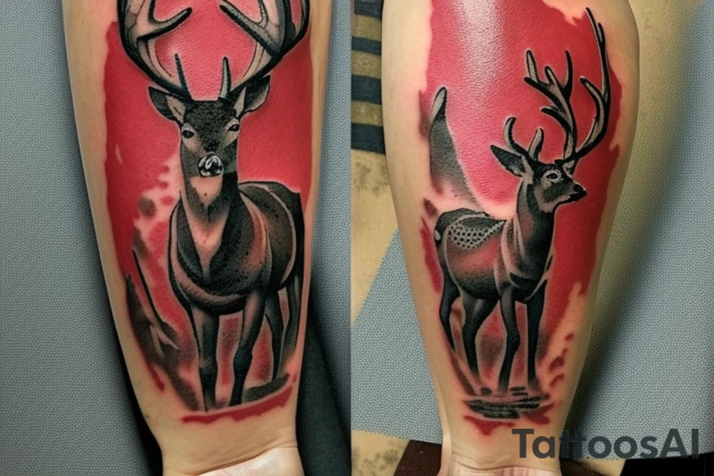 Red dead redemption 2 video game tattoo

Have a white tail deer taking a drink from a pond/lake. Incorporate the quote “be loyal to what matters.” Have the tattoo be a yellow sepia tone color scheme.

Put the deer on the left side of the tattoo, drinking from a pond. tattoo idea