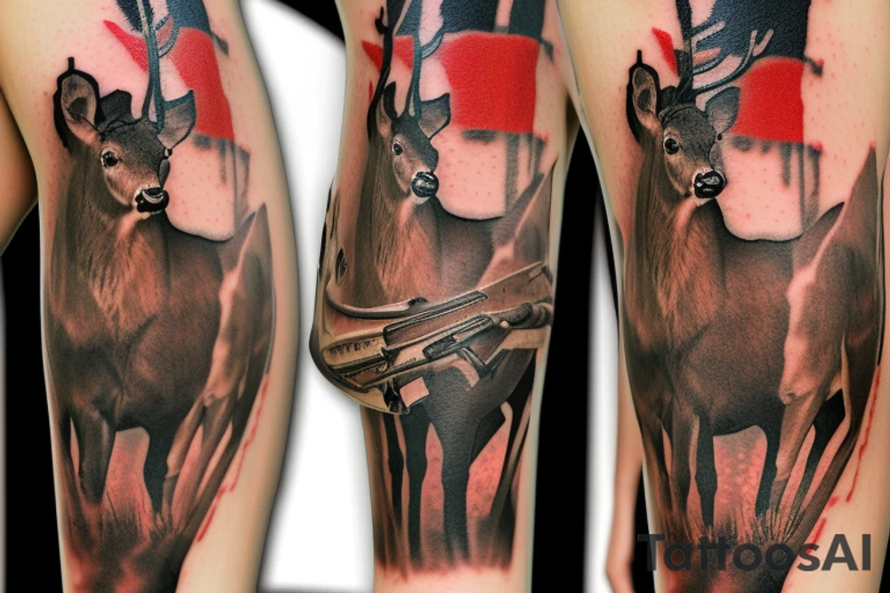 Red dead redemption 2 video game tattoo

Have a white tail deer taking a drink from a pond/lake. Incorporate the quote “be loyal to what matters.” Have the tattoo be a yellow sepia tone color scheme.

Put the deer on the left side of the tattoo, drinking from a pond. tattoo idea
