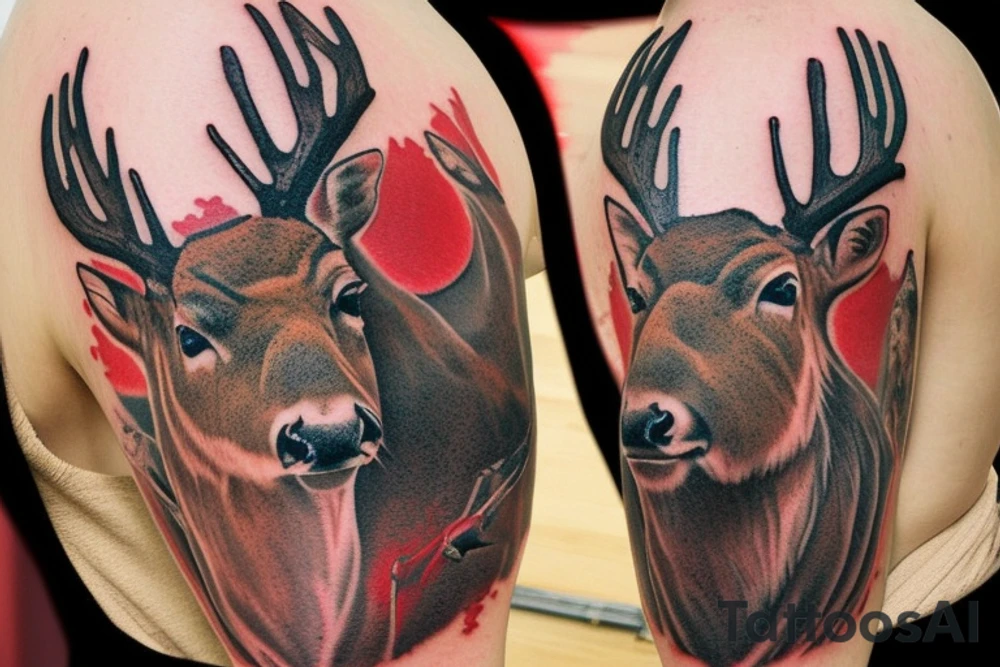 Red dead redemption 2 video game tattoo

Have a white tail deer taking a drink from a pond/lake. Incorporate the quote “be loyal to what matters.” Have the tattoo be a yellow sepia tone color scheme.

Put the deer on the left side of the tattoo, drinking from a pond. tattoo idea