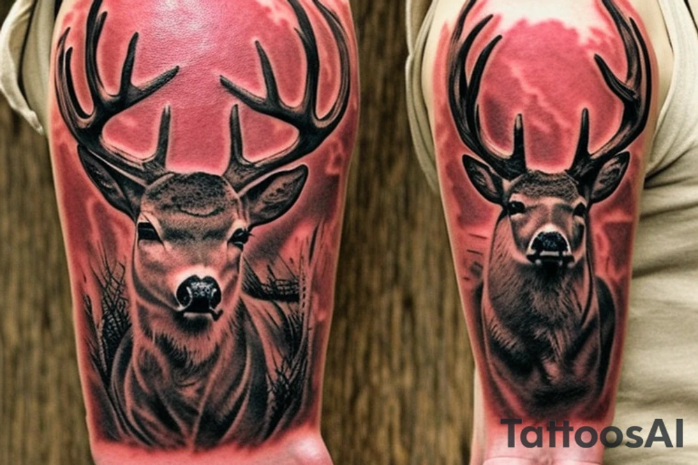 Red dead redemption 2 video game tattoo

Have a white tail deer taking a drink from a pond/lake. Incorporate the quote “be loyal to what matters.” Have the tattoo be a yellow sepia tone color scheme.

Put the deer on the left side of the tattoo, drinking from a pond. tattoo idea