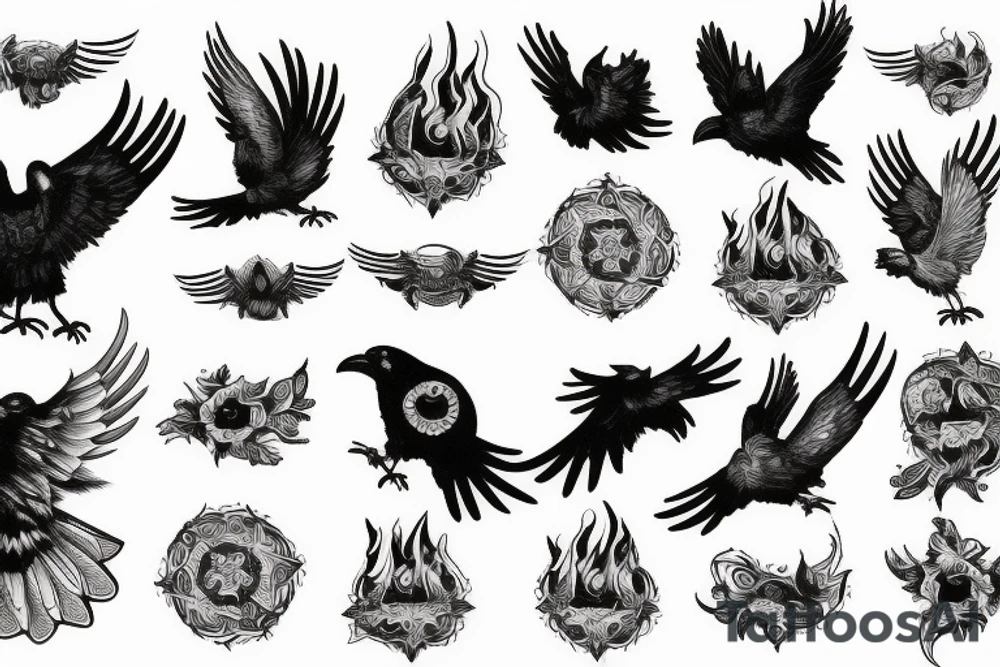 Crow on fire tattoo idea