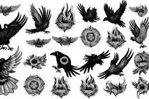 Crow on fire tattoo idea
