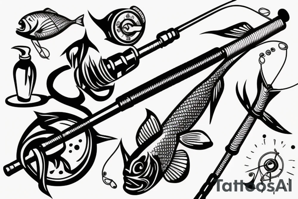 Fishing rod without a hook tattoo idea