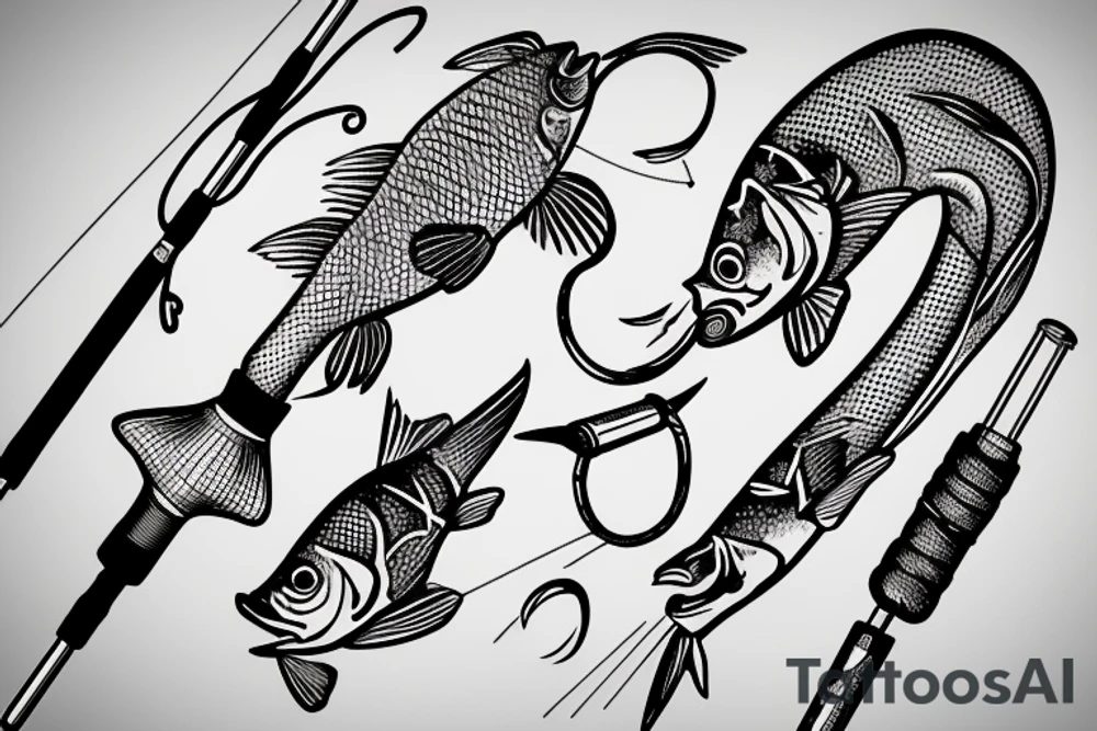 Fishing rod without a hook tattoo idea