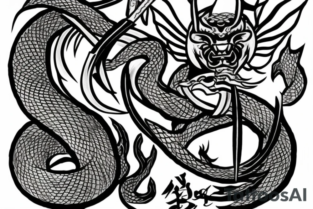 Katana with a Japanese dragon around it tattoo idea