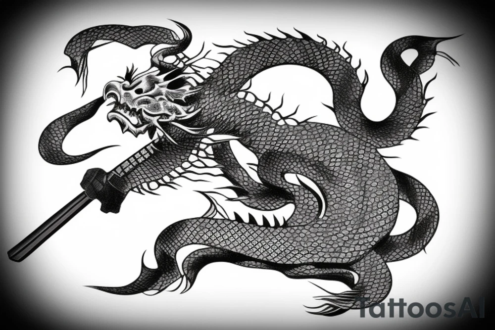 Katana with a Japanese dragon around it tattoo idea