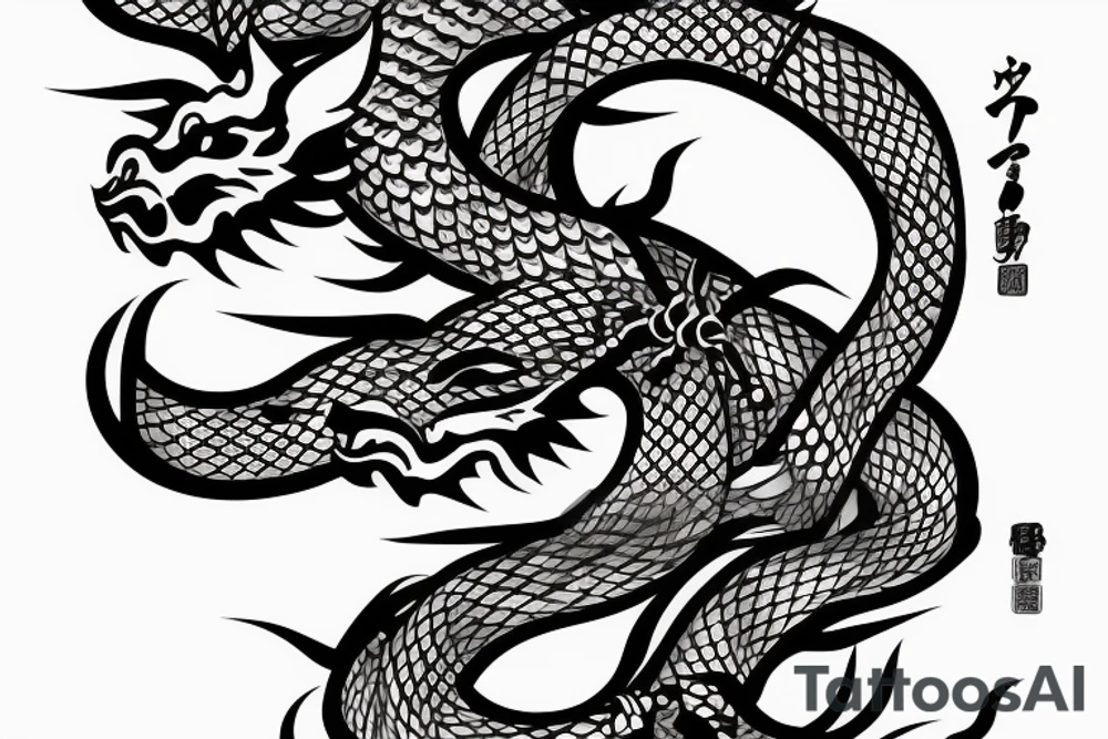 Katana with a Japanese dragon around it tattoo idea