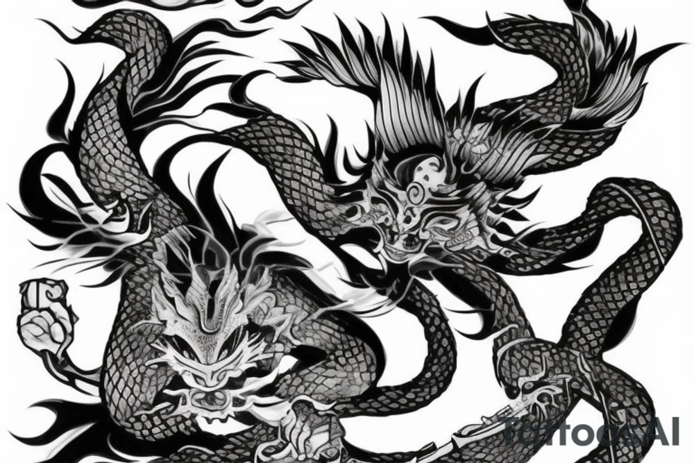 Katana with a Japanese dragon around it tattoo idea
