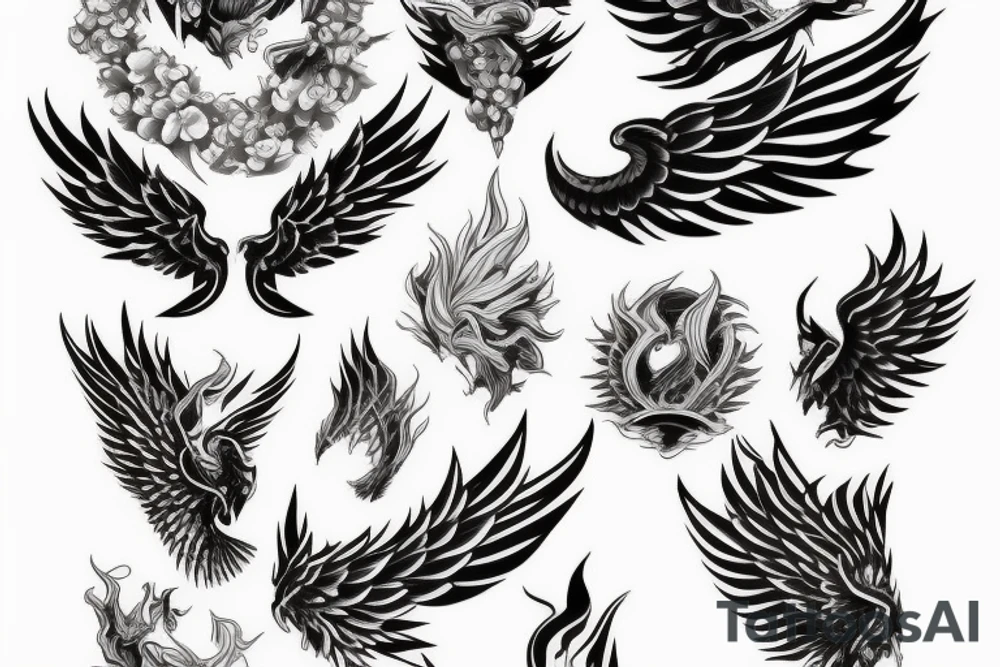 Angel with wings on fire tattoo idea