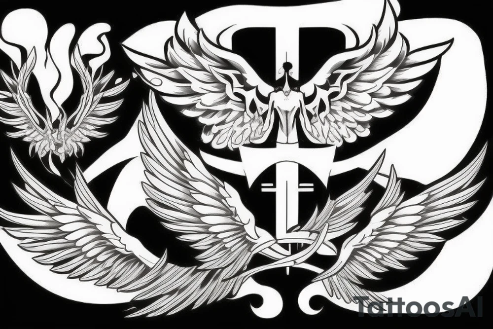 Angel with wings on fire tattoo idea