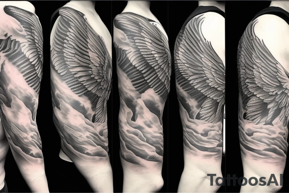 Angel with wings on fire tattoo idea
