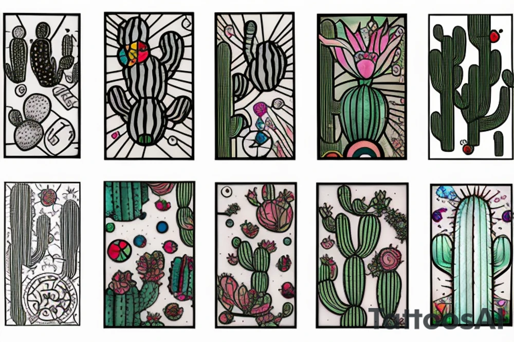 Cactus stained glass tattoo idea