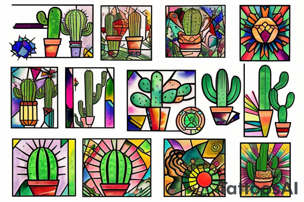 Cactus stained glass tattoo idea