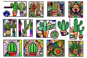 Cactus stained glass tattoo idea