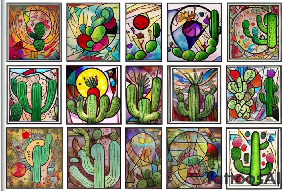 Cactus stained glass tattoo idea