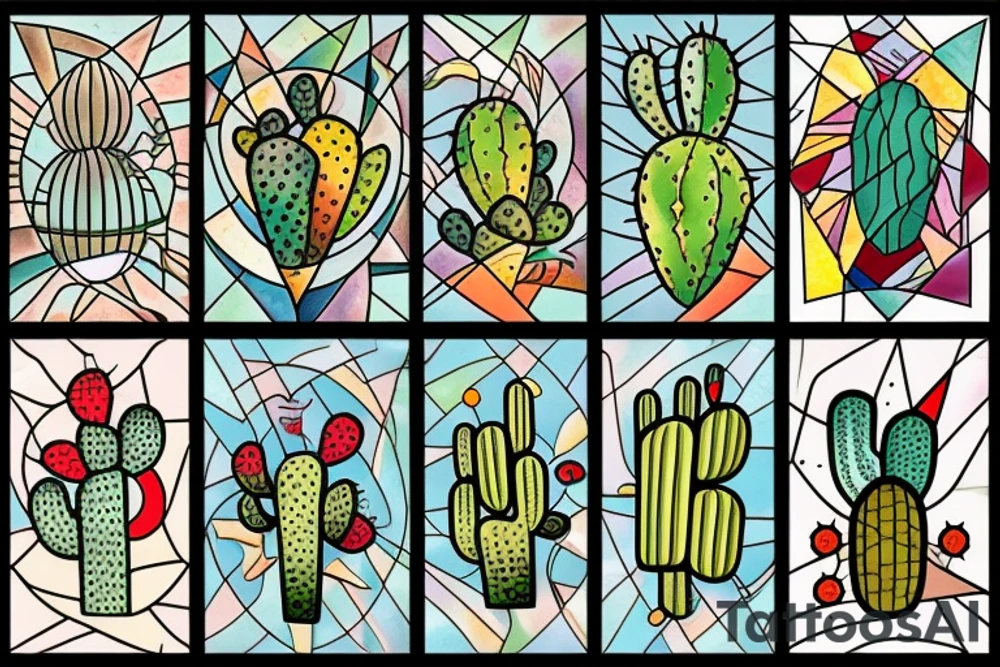 Cactus stained glass tattoo idea