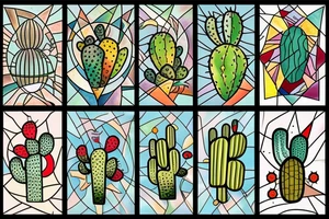 Cactus stained glass tattoo idea