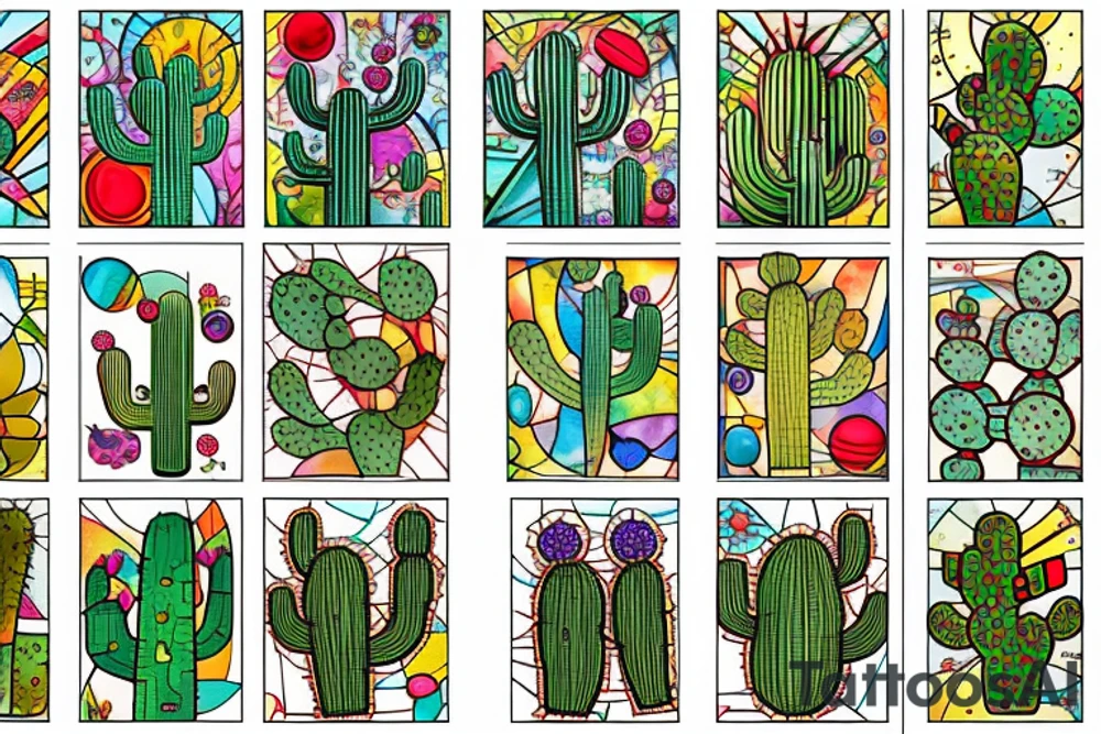 Cactus stained glass tattoo idea