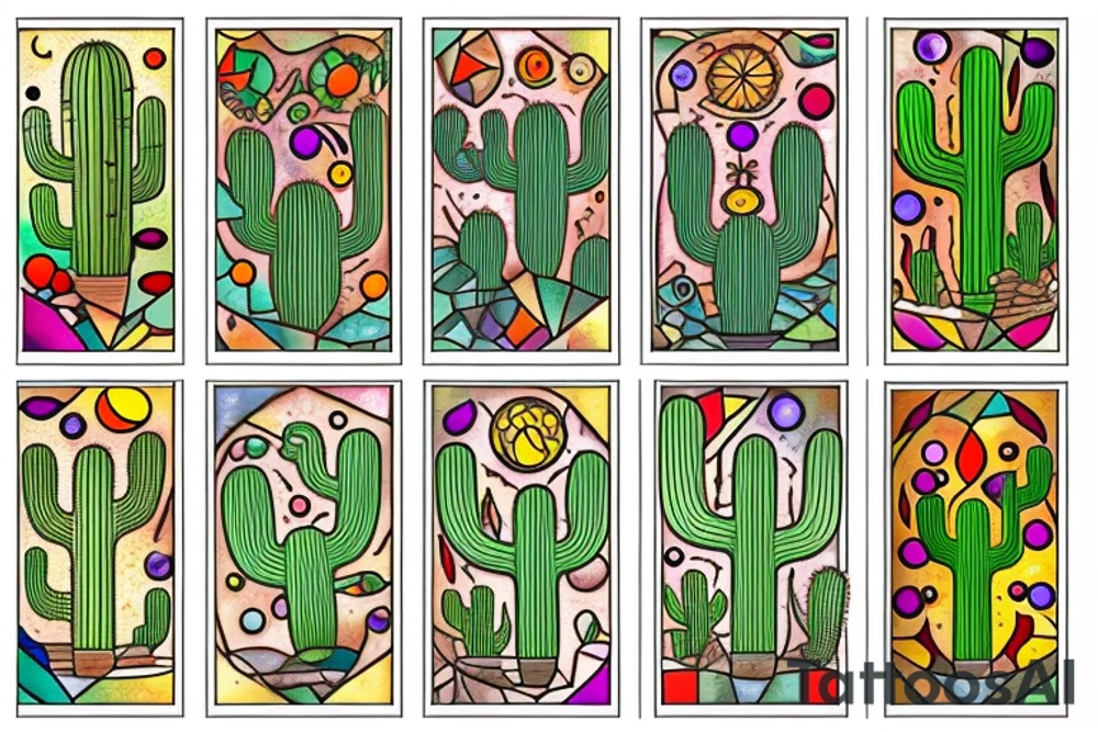 Cactus stained glass tattoo idea