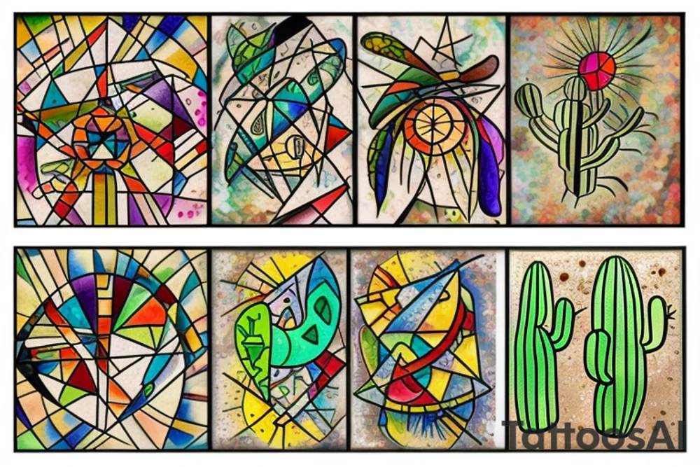 Cactus stained glass tattoo idea