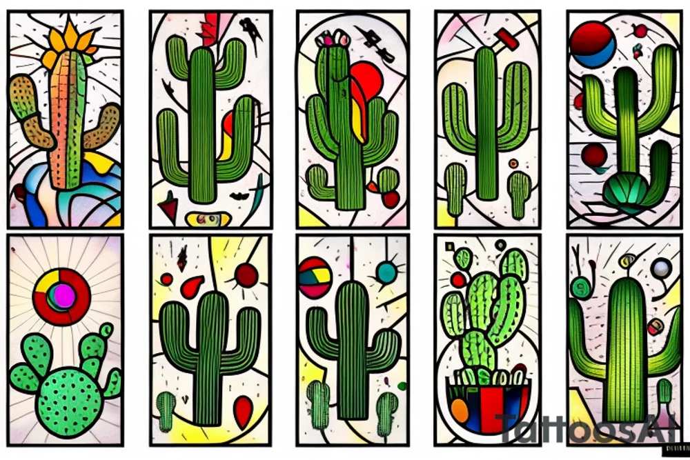 Cactus stained glass tattoo idea