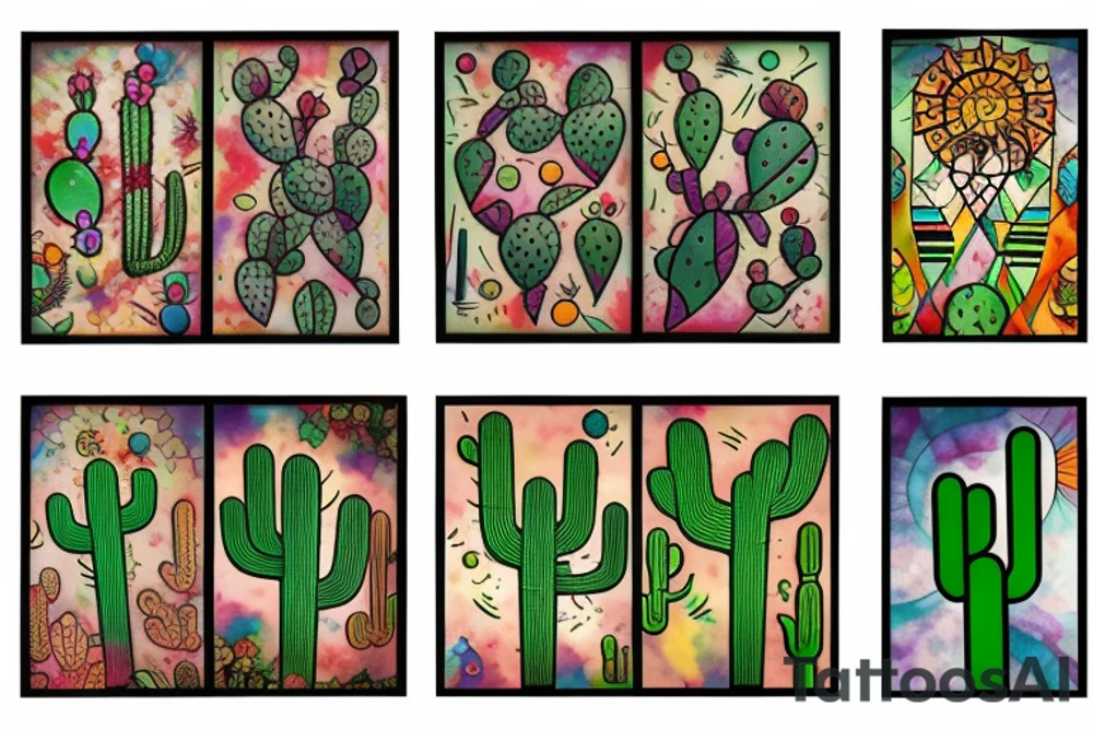 Cactus stained glass tattoo idea