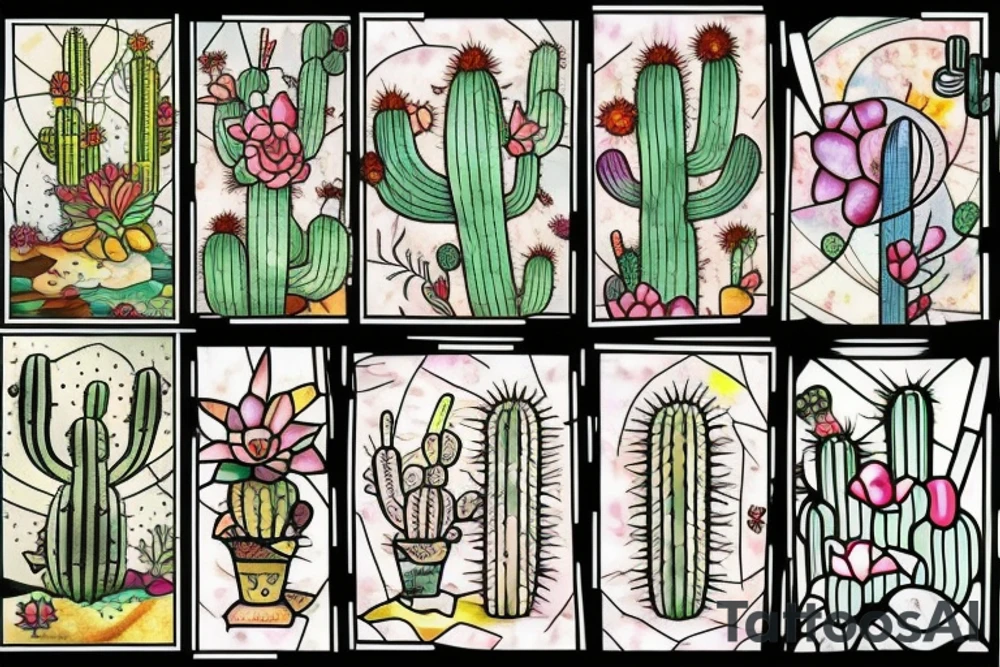 Cactus stained glass tattoo idea