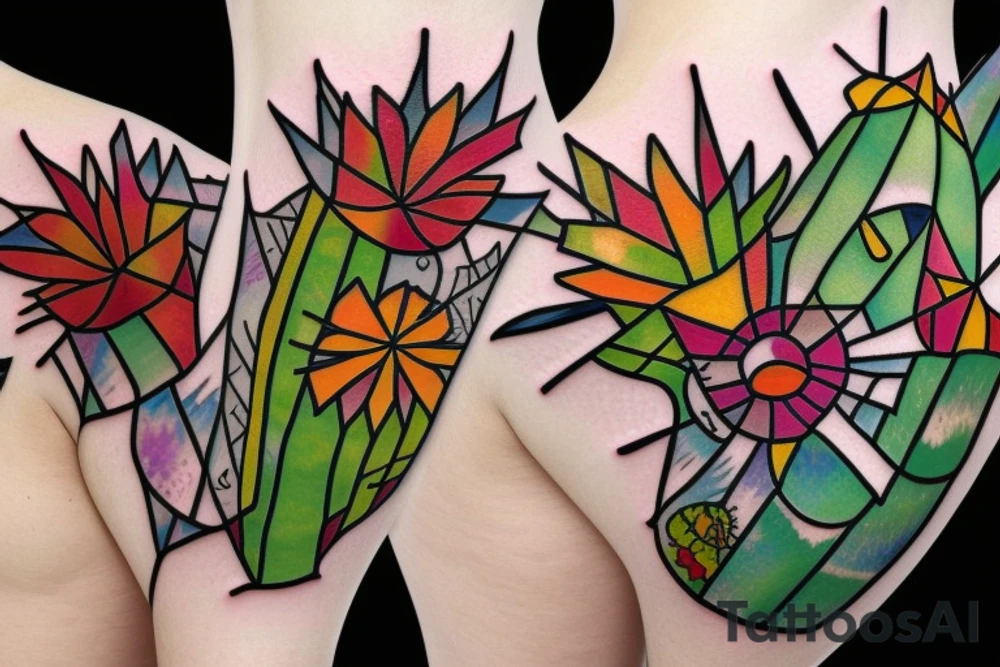 Cactus stained glass tattoo idea