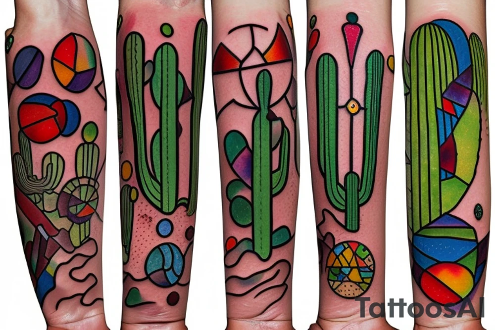 Cactus stained glass tattoo idea