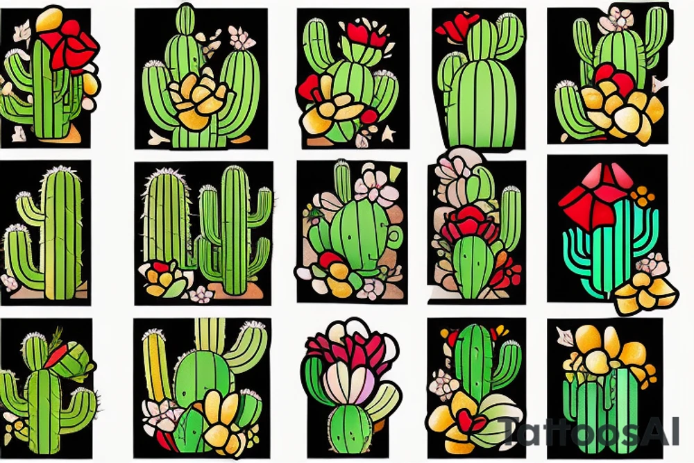 Cactus stained glass tattoo idea