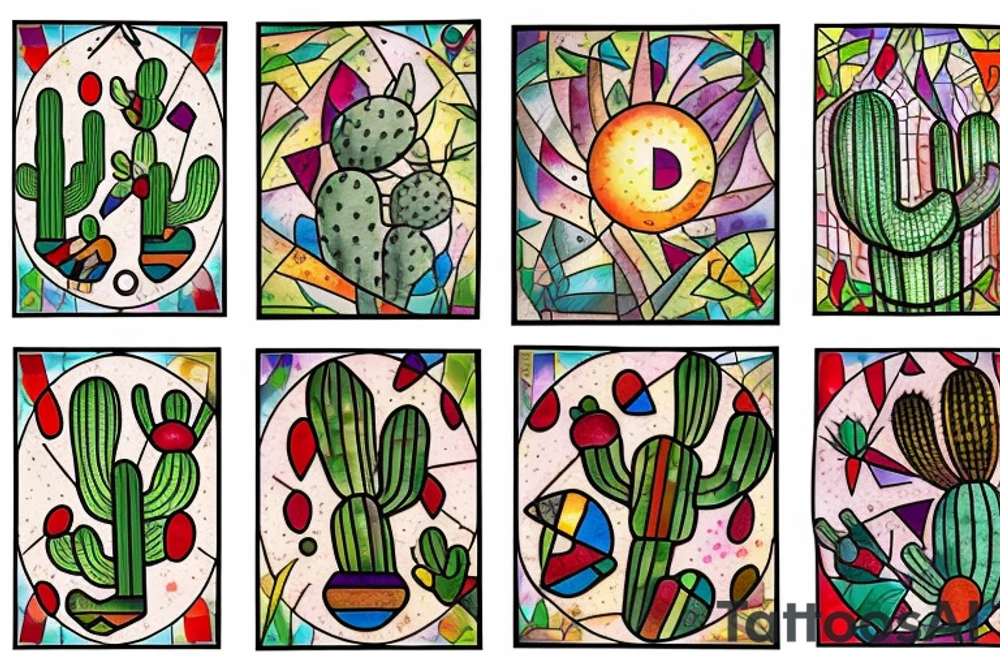 Cactus stained glass tattoo idea