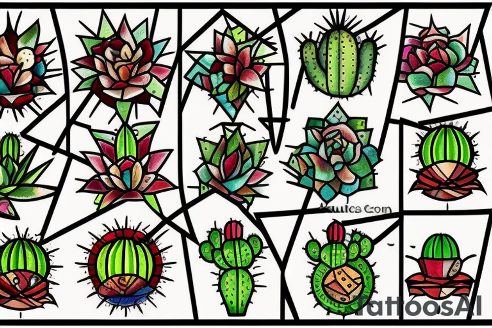 Cactus stained glass tattoo idea